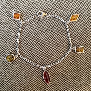 Sterling Silver Amber Charm Bracelet